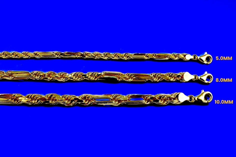 14K Yellow Gold Milano Figaro Rope Chain Necklace Bracelet Men Women Jewelry 5.3g | 5.5mm | 7 Inches | MADE IN ITALY