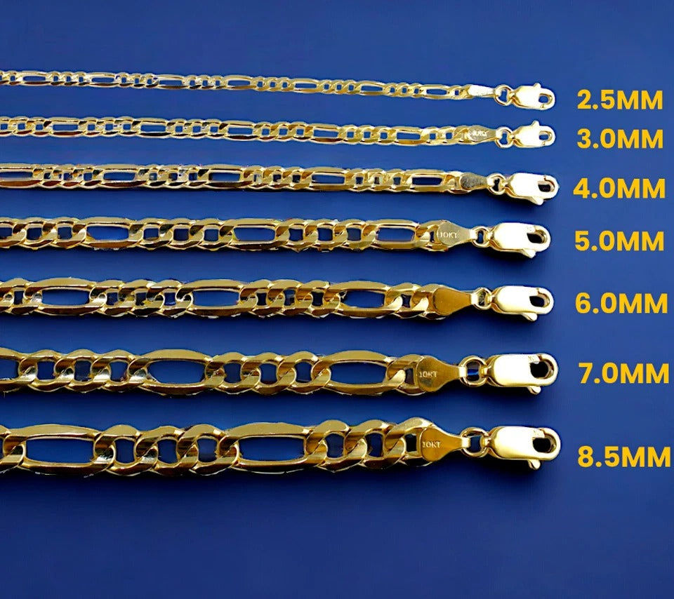 10K Yellow Gold SOLID Figaro Necklace Bracelet Chain Italian Men Women Jewelry 1.5g | 2.5mm | 7 Inches | MADE IN ITALY