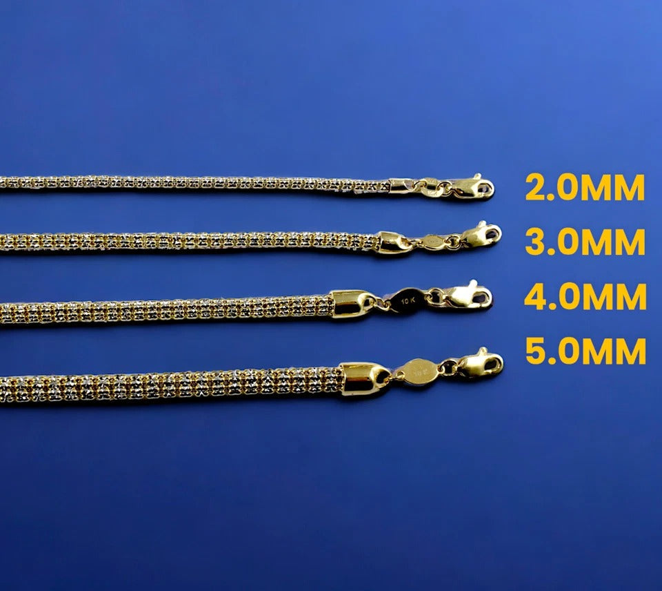 10K Yellow Gold SOLID Ice Link Necklace Bracelet Chain Pave Men Women Jewelry 3.2g | 2mm | 7 Inches | MADE IN ITALY