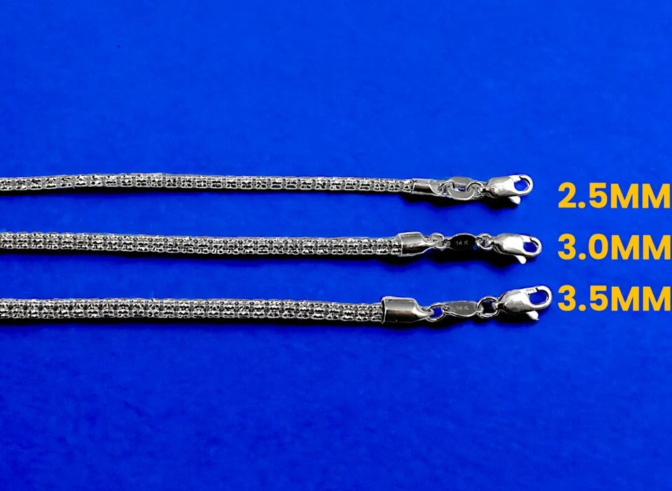 14K White Gold SOLID Ice Link Necklace Bracelet Chain Pave Real Men Women Jewelry 3.8g | 2.5mm | 7 Inches | MADE IN ITALY