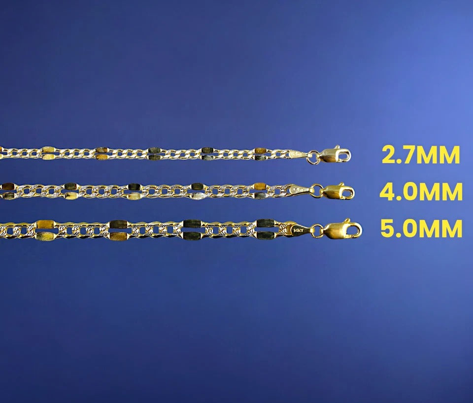 14K Yellow Gold SOLID Mirror Pave Figaro Necklace Bracelet Chain Men Women Jewelry 1.2g | 3mm | 7 Inches | MADE IN ITALY