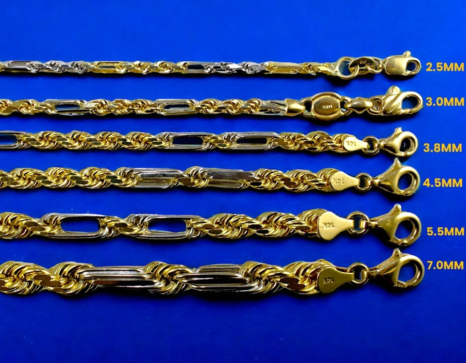 14K Two Tone Gold SOLID Milano Figaro Rope Necklace Bracelet Chain Men Women Jewelry 7.1g | 3mm | 7 Inches | MADE IN ITALY