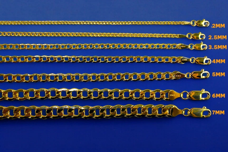 10K Yellow Gold Curb Cuban Necklace Bracelet Chain Men Women Jewelry 1g | 2.5mm | 7 Inches | MADE IN ITALY