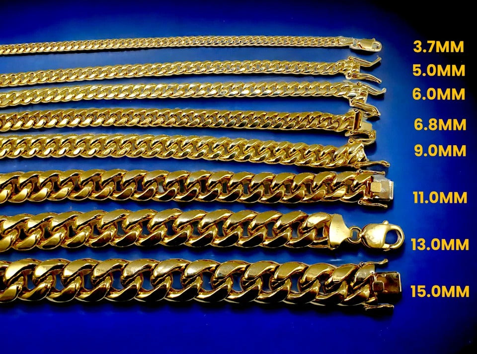 14K Yellow Gold Miami Cuban Necklace Bracelet Chain  Men Women Jewelry 2.1g | 3mm | 7 Inches | MADE IN ITALY