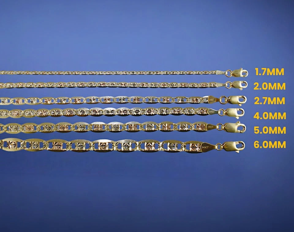 14K Tri Color Gold Valentino Mariner Anchor Necklace Bracelet Chain Men Women Jewelry 1.3g | 2mm | 7 Inches | MADE IN ITALY