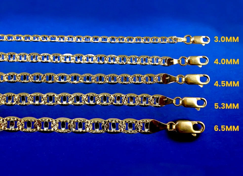 14K Yellow White Gold SOLID Anchor Mariner Necklace Bracelet Pave Chain Men Women Jewelry 2.2g | 3mm | 7 Inches | MADE IN ITALY
