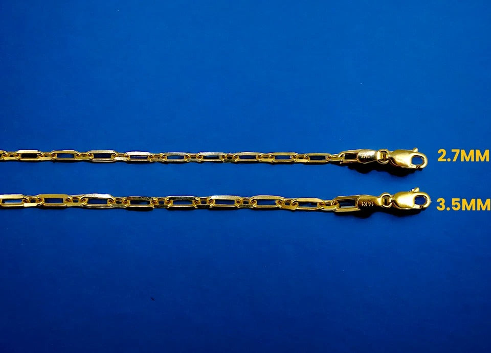 14K Yellow Gold SOLID Oval Paperclip Rolo Necklace Bracelet Chain Men Women Jewelry 3.6g | 3mm | 7 Inches | MADE IN ITALY