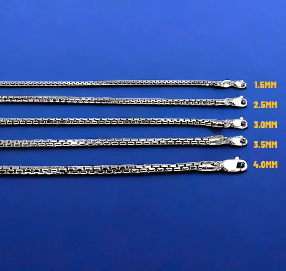10K White Gold Venetian Round Box Necklace Bracelet Chain Real Men Women Jewelry 1.4g | 1mm | 7 Inches | MADE IN ITALY