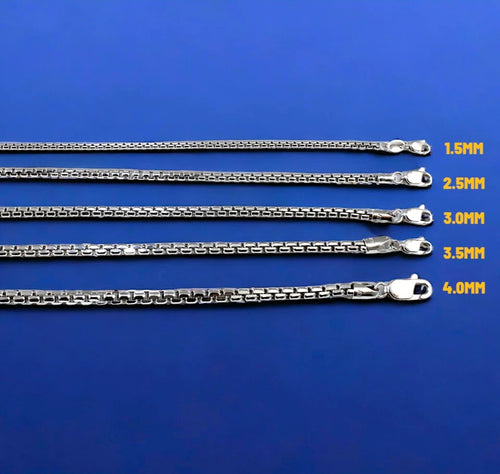 10K White Gold Venetian Round Box Necklace Bracelet Chain Real Men Women Jewelry 1.4g | 1mm | 7 Inches | MADE IN ITALY