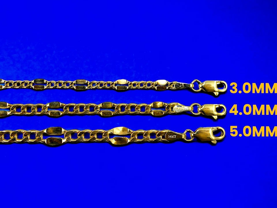 14K Yellow Gold 3mm-5mm SOLID Mirror Figaro Necklace Bracelet Chain Link Men Women Jewelry 1.3g | 3mm | 7 Inches | MADE IN ITALY