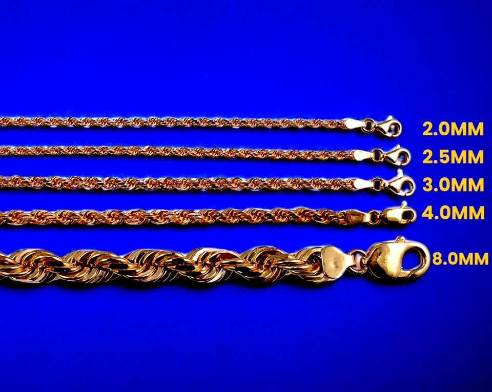 10K Rose Gold SOLID Rope Chain Necklace Bracelet Diamond Cut Men Women Jewelry 1.5g | 1.5mm | 7 Inches | MADE IN ITALY