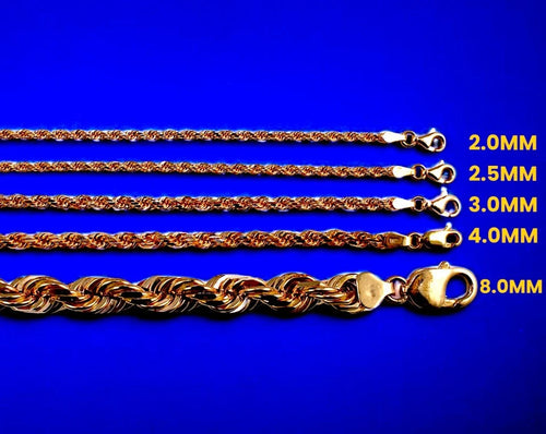 10K Rose Gold SOLID Rope Chain Necklace Bracelet Diamond Cut Men Women Jewelry 1.5g | 1.5mm | 7 Inches | MADE IN ITALY