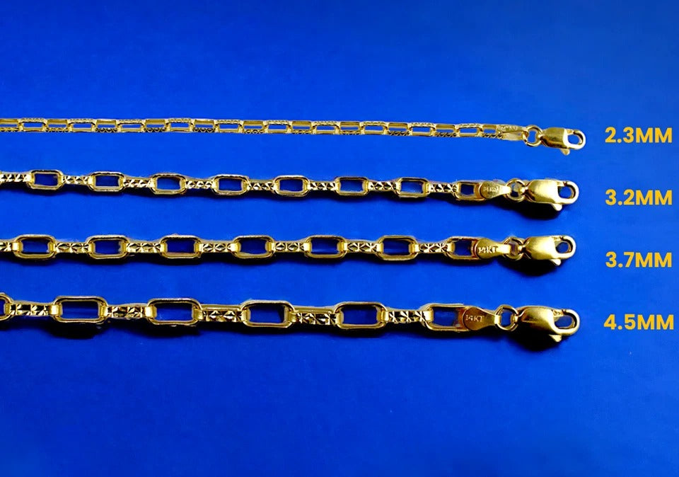 14K Yellow Gold SOLID Paperclip Cable Necklace Bracelet Chain Mirror Star Men Women Jewelry 3g | 2.3mm | 7 Inches | MADE IN ITALY