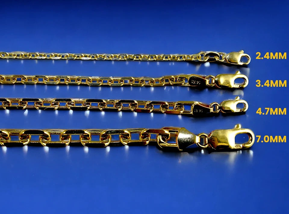 14K Yellow Gold SOLID Square Rolo Cable Necklace Bracelet Chain Men Women Jewelry 3.1g | 2.5mm | 7 Inches | MADE IN ITALY