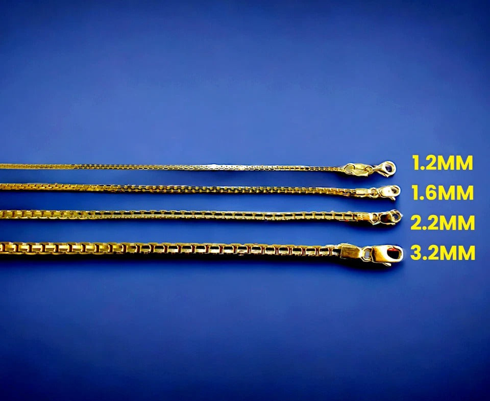 14K Yellow Gold SOLID Square Box Chain Necklace Bracelet Men Women Jewelry 1.2g | 1mm | 7 Inches | MADE IN ITALY