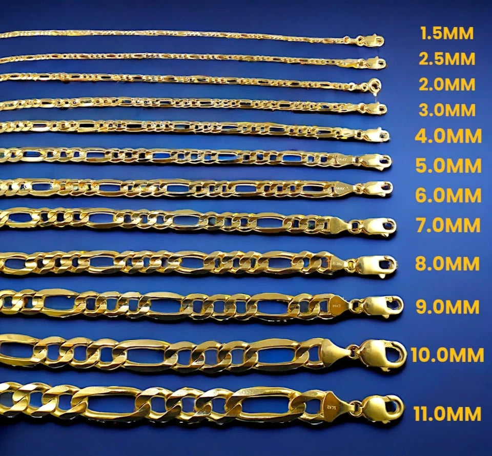 14K Yellow Gold SOLID Figaro Necklace Chain Bracelet Men Women Jewelry 1.2g | 1.5mm | 7 Inches | MADE IN ITALY