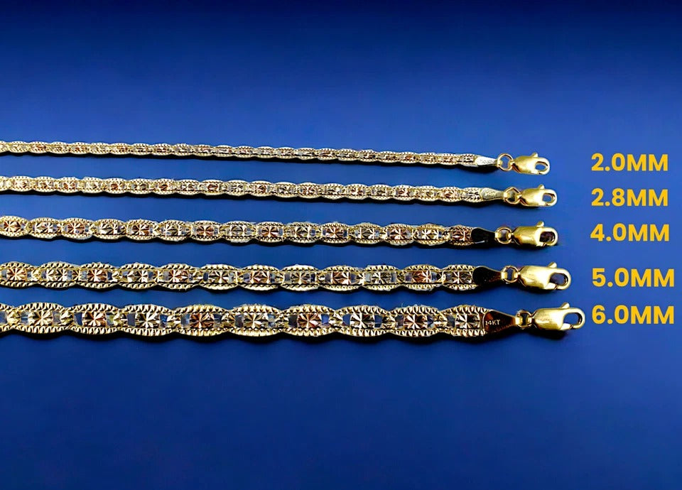 14K Tri Color Gold SOLID Valentino Mariner Anchor Bracelet Chain D/C Men Women Jewelry 1.4g | 2mm | 7 Inches | MADE IN ITALY