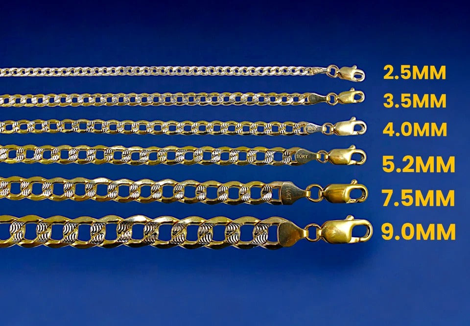 10K Yellow Gold Pave Cuban Curb Chain Necklace Bracelet Real D/C Men Women Jewelry 1.1g | 2.5mm | 7 Inches | MADE IN ITALY