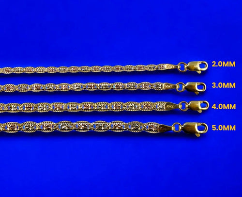 10K Tri Color Gold SOLID Valentino Mariner Anchor Chain Necklace D/C Men Women Jewelry 1.1g | 1.5mm | 7 Inches | MADE IN ITALY