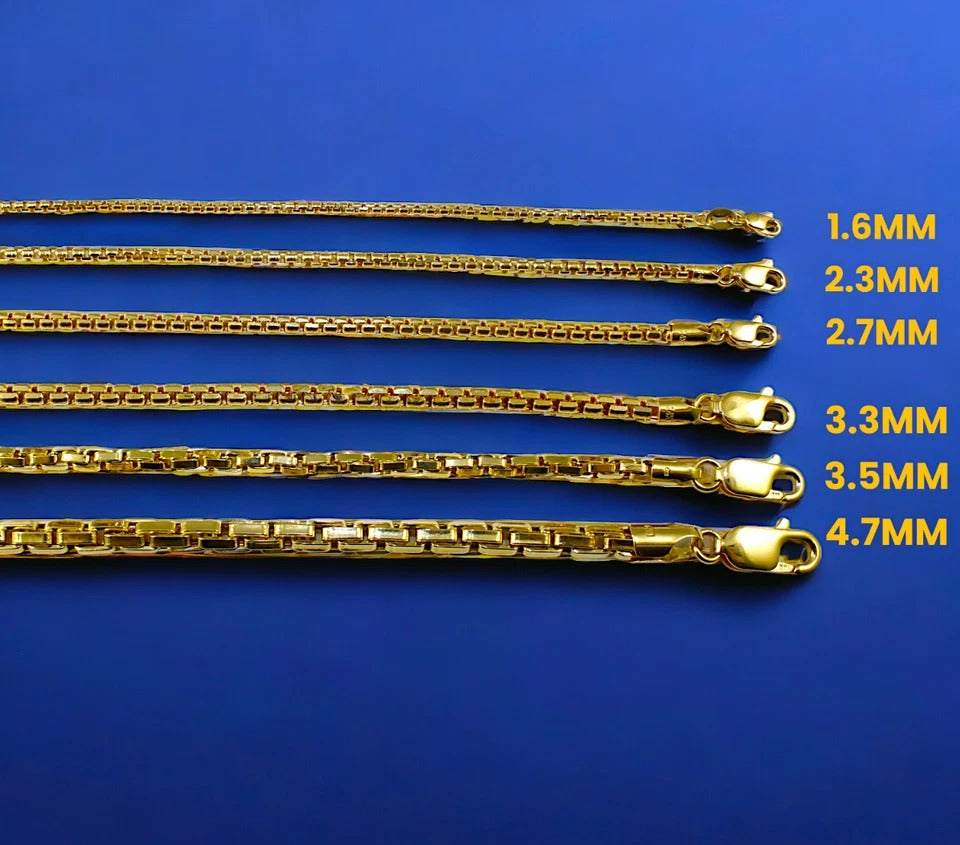 14K Yellow Gold Venetian Round Box Necklace Bracelet Chain Men Women Jewelry 1.3g | 1.3mm | 7 Inches | MADE IN ITALY