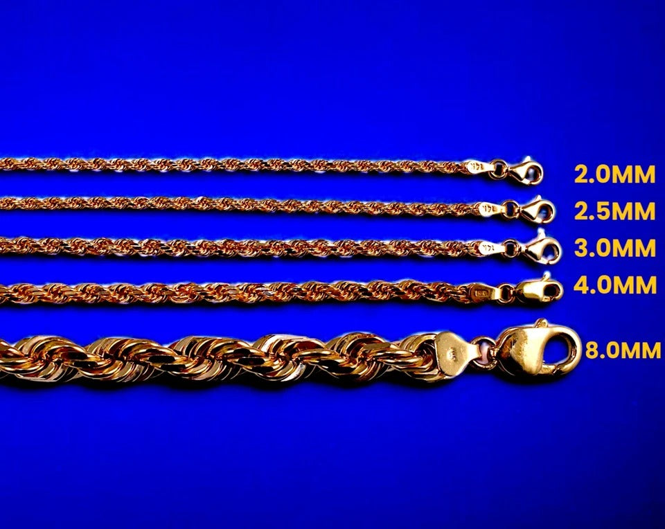 14K Rose Gold SOLID Rope Chain Necklace Bracelet Diamond Cut Men Women Jewelry 1.7g | 1.5mm | 7 Inches | MADE IN ITALY