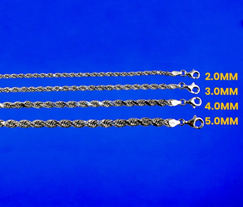 10K White Gold Rope Chain Necklace Bracelet Diamond Cut Real Gold Men Women Jewelry 1.3g | 2mm | 7 Inches | MADE IN ITALY