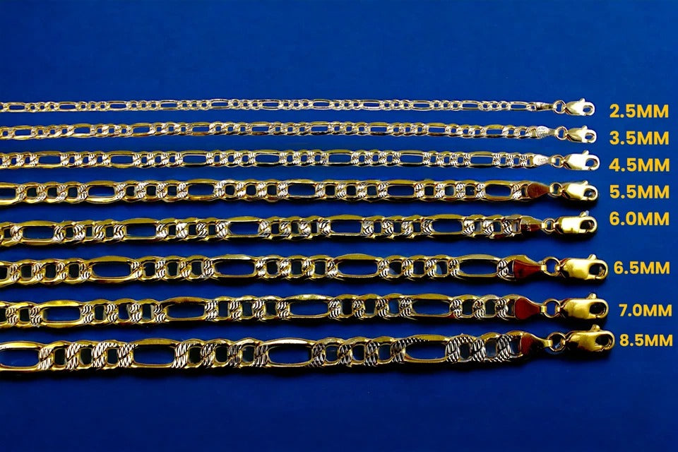 10K Yellow Gold Figaro Pave Necklace Bracelet Chain Italian Real Men Women Jewelry 1.1g | 2.5mm | 7 Inches | MADE IN ITALY