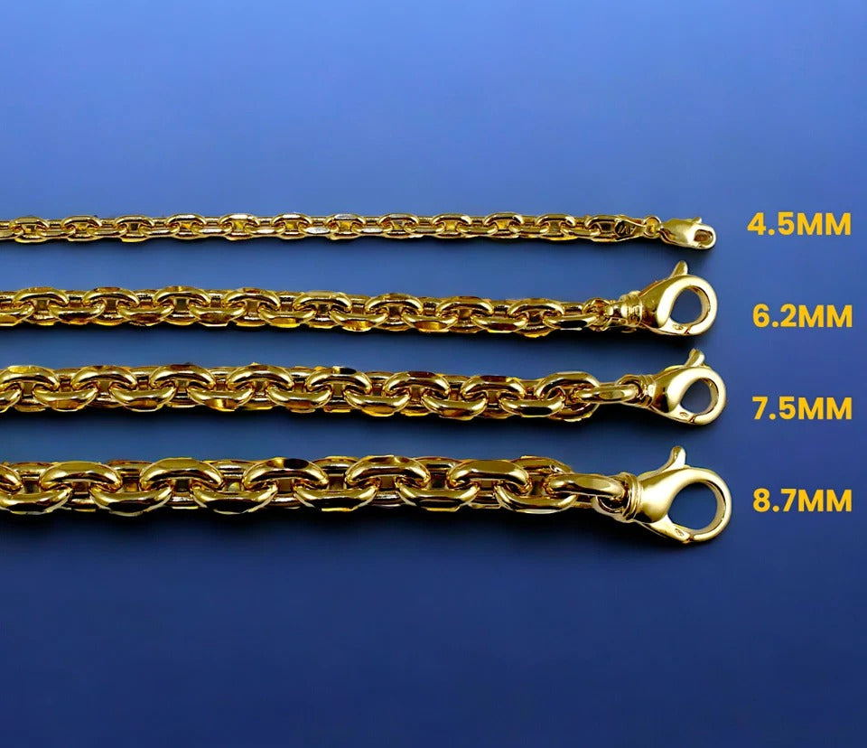 14K Yellow Gold Rolo Cable Necklace Bracelet Chain Real Gold Men Women Jewelry 7g | 4.5mm | 8 Inches | MADE IN ITALY
