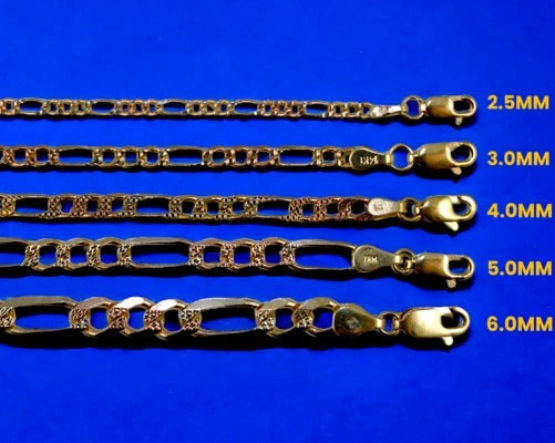 14K Tri Color Gold Figaro Necklace Bracelet Chain Diamond Cut Men Women Jewelry 1.2g | 2.5mm | 7 Inches | MADE IN ITALY