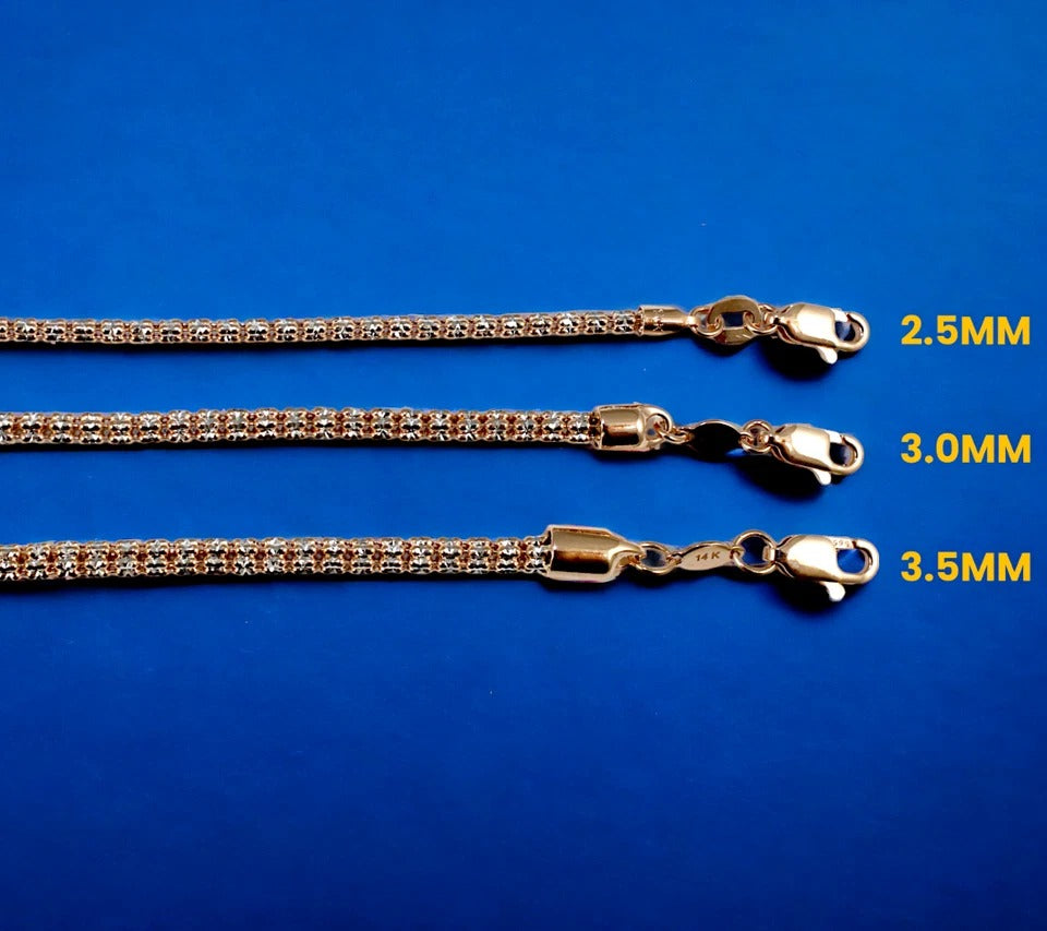 14K Rose Gold SOLID Ice Link Necklace Bracelet Chain Pave Real Men Women Jewelry 3.8g | 2.5mm | 7 Inches | MADE IN ITALY