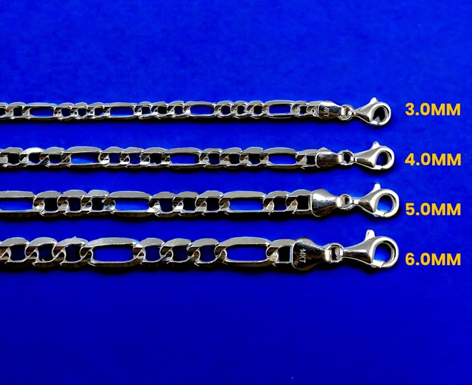 14K White Gold Figaro Chain Necklace Bracelet Link Real Gold Men Women Jewelry 0.8g | 2mm | 7 Inches | MADE IN ITALY