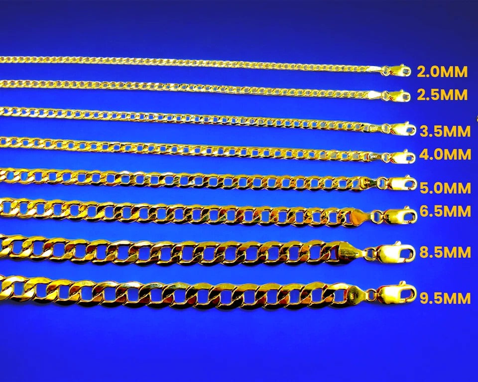 14K Yellow Gold Curb Cuban Necklace Bracelet Chain  Men Women Jewelry 0.9g | 2mm | 7 Inches | MADE IN ITALY