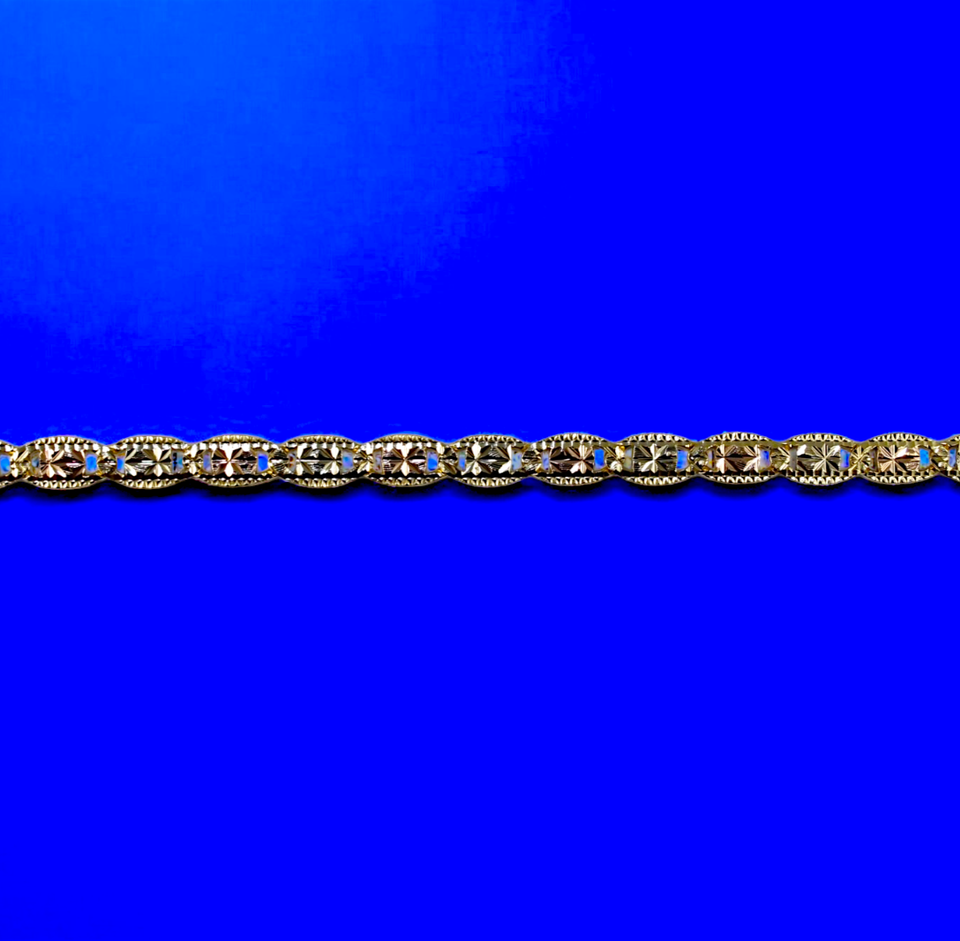 10K Tri Color Gold SOLID Valentino Mariner Anchor Chain Necklace D/C Men Women Jewelry 1.1g | 1.5mm | 7 Inches | MADE IN ITALY