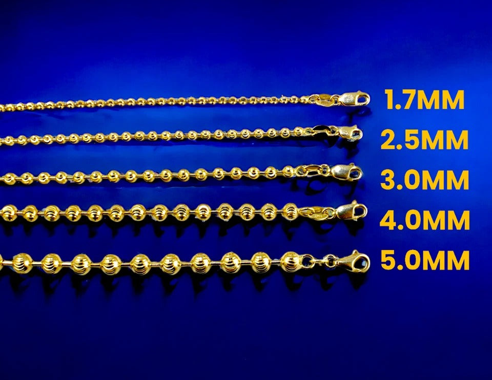 14K Yellow Gold SOLID Round Ball Bead Necklace Bracelet Chain D/C Men Women Jewelry 2.2g | 2mm | 7 Inches | MADE IN ITALY