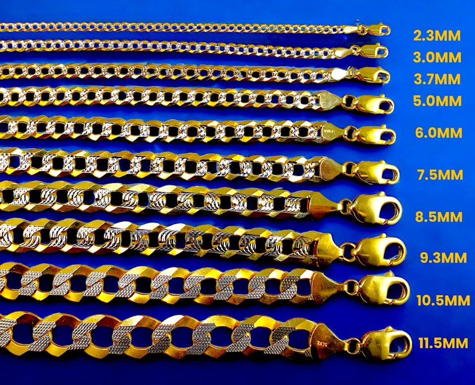 14K Yellow Gold SOLID Pave Cuban Curb Necklace Bracelet Chain Diamond Cut Men Women Jewelry 1.7g | 2.5mm | 7 Inches | MADE IN ITALY