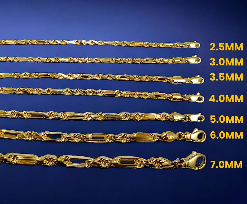 14K Yellow Gold SOLID Milano Figaro Rope Necklace Bracelet Chain Men Women Jewelry 3.4g | 2.5mm | 7 Inches | MADE IN ITALY