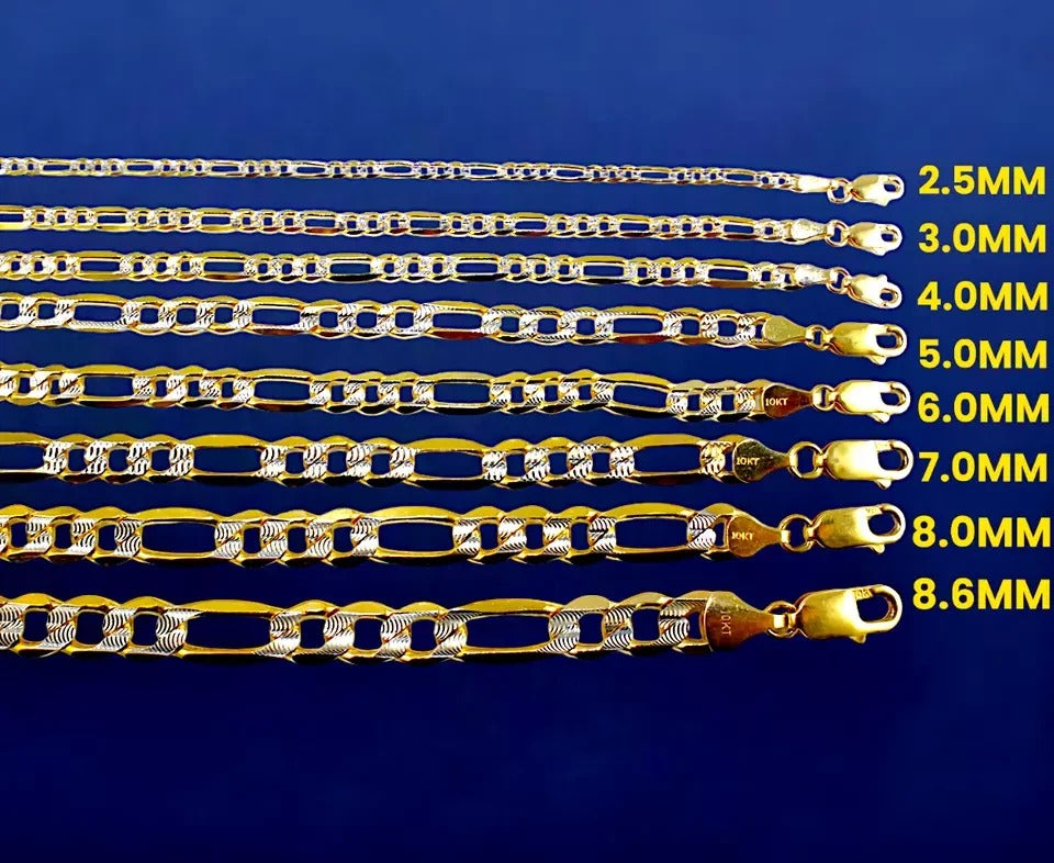 10K Yellow Gold SOLID Figaro Pave Necklace Bracelet Chain Real DC Men Women Jewelry 1.5g | 2mm | 7 Inches | MADE IN ITALY