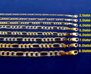 10K Yellow Gold SOLID Figaro Pave Necklace Bracelet Chain Real DC Men Women Jewelry 1.5g | 2mm | 7 Inches | MADE IN ITALY