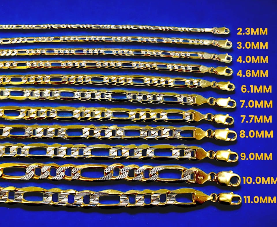 14K Yellow Gold SOLID Figaro Pave Necklace Bracelet Chain Real DC Men Women Jewelry 1.8g | 2.5mm | 7 Inches | MADE IN ITALY