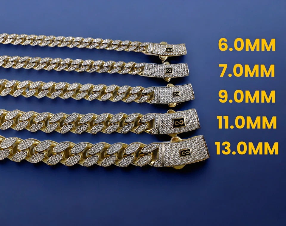 14K Gold Monaco Miami Cuban Link Necklace Bracelet Chain Full CZ Men Women Jewelry 7.6g | 6mm | 7 Inches | MADE IN ITALY