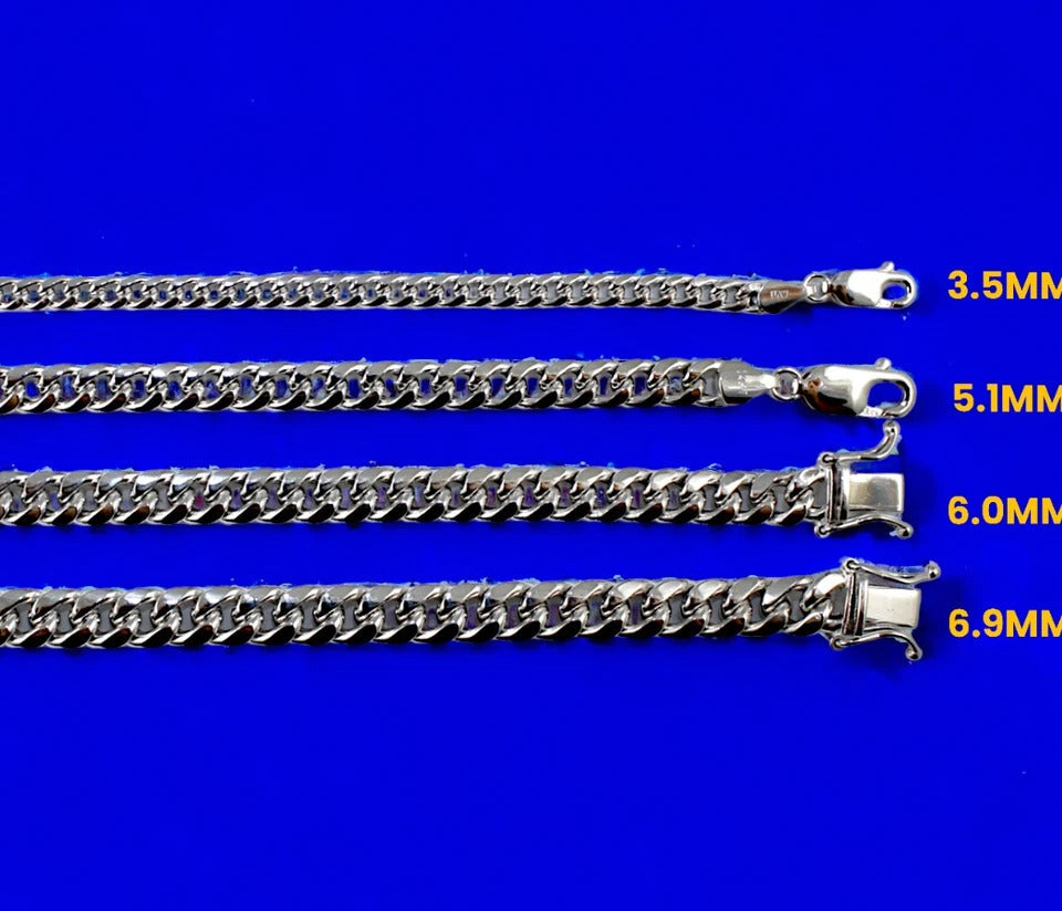 14K White Gold Miami Cuban Necklace Bracelet Chain Link Real Men Women Jewelry 3.1g | 3.5mm | 7 Inches | MADE IN ITALY