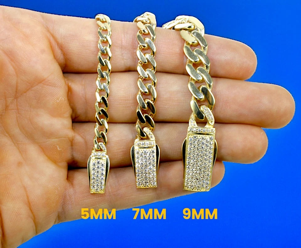 10K Gold Monaco Miami Cuban Link Necklace Bracelet Chain CZ Pave Men Women Jewelry 5.8g | 5mm | 7 Inches | MADE IN ITALY