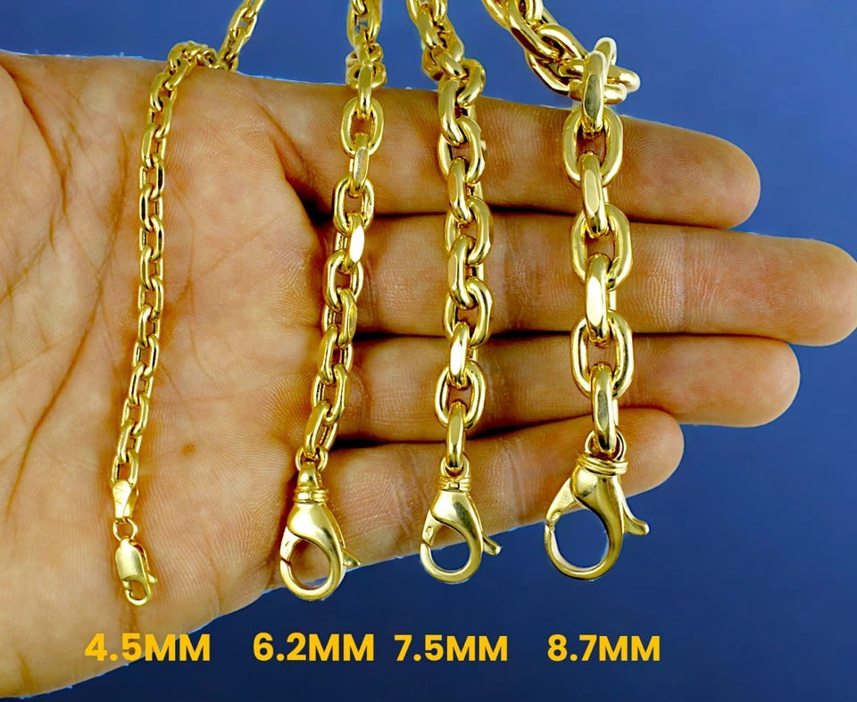 14K Yellow Gold Rolo Cable Necklace Bracelet Chain Real Gold Men Women Jewelry 7g | 4.5mm | 8 Inches | MADE IN ITALY