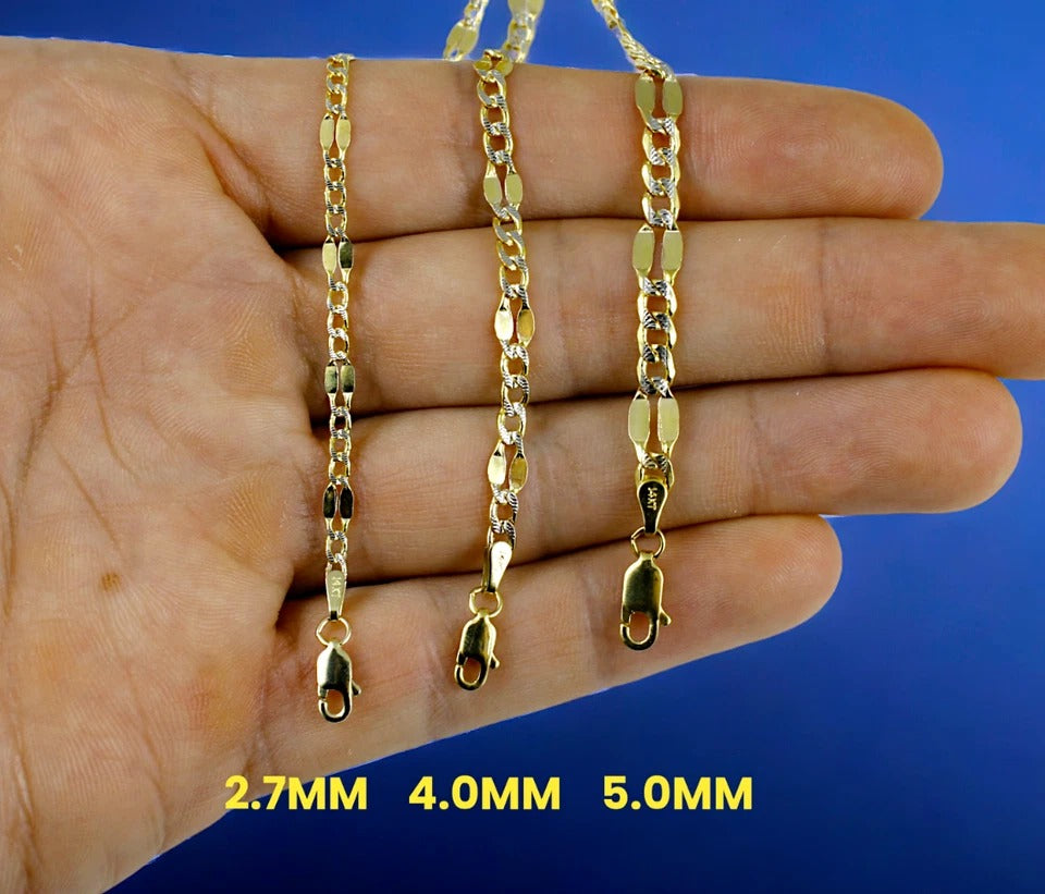 14K Yellow Gold SOLID Mirror Pave Figaro Necklace Bracelet Chain Men Women Jewelry 1.2g | 3mm | 7 Inches | MADE IN ITALY