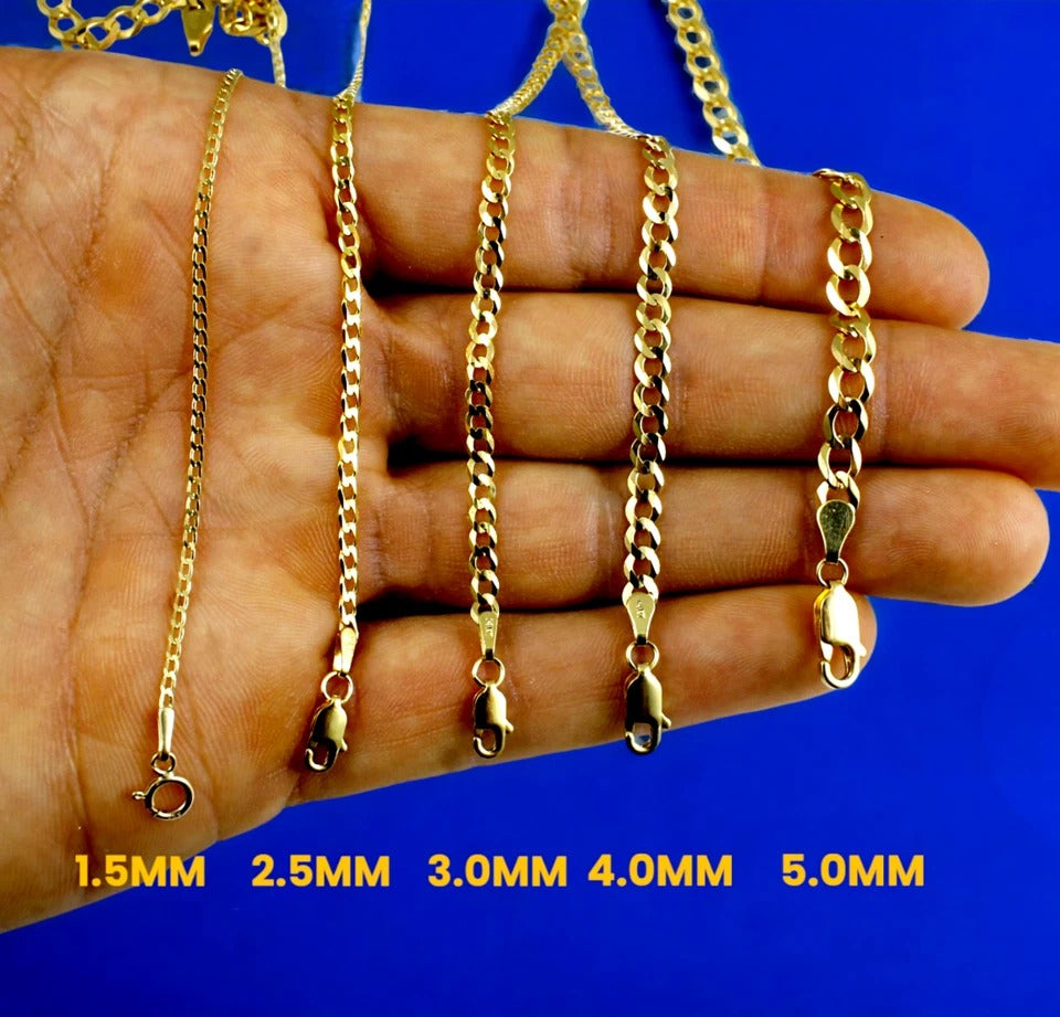 14K Yellow Gold SOLID Curb Cuban Chain Necklace Bracelet  Men Women Jewelry 1.1g | 2mm | 7 Inches | MADE IN ITALY