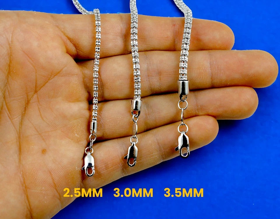 14K White Gold SOLID Ice Link Necklace Bracelet Chain Pave Real Men Women Jewelry 3.8g | 2.5mm | 7 Inches | MADE IN ITALY