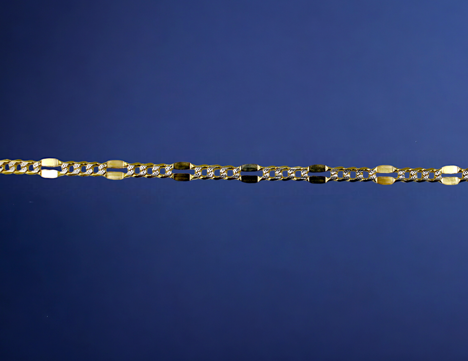 14K Yellow Gold SOLID Mirror Pave Figaro Necklace Bracelet Chain Men Women Jewelry 1.2g | 3mm | 7 Inches | MADE IN ITALY