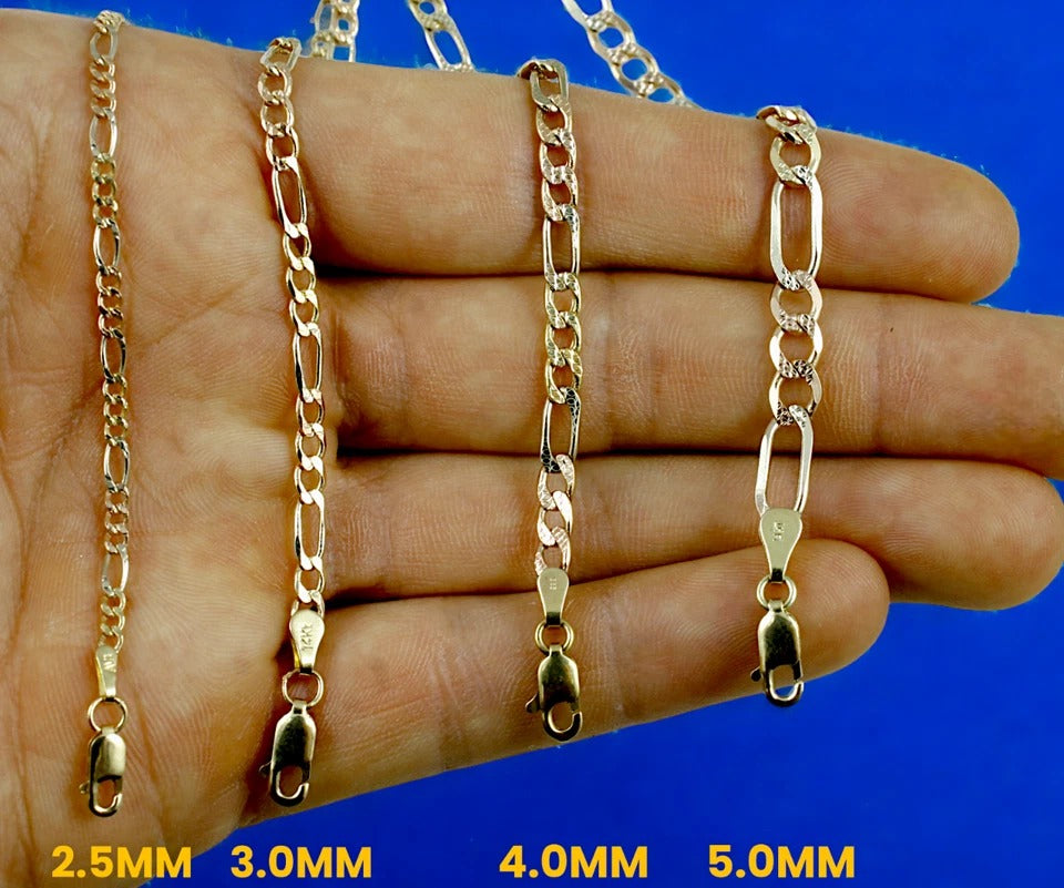 14K Tri Color Gold Figaro Necklace Bracelet Chain Diamond Cut Men Women Jewelry 1.2g | 2.5mm | 7 Inches | MADE IN ITALY
