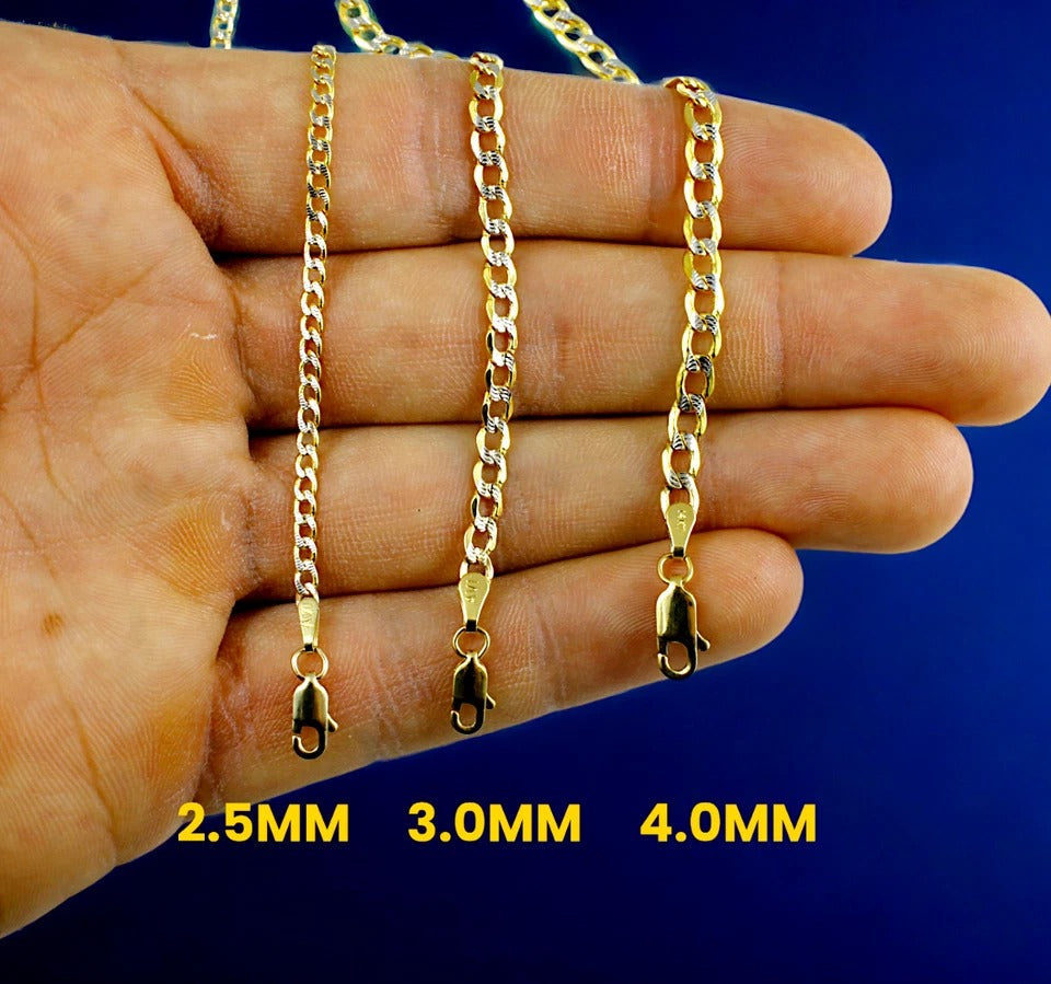 14K Yellow Gold Pave Curb Cuban Necklace Bracelet Chain Link Real Men Women Jewelry 1.2g | 2.5mm | 7 Inches | MADE IN ITALY