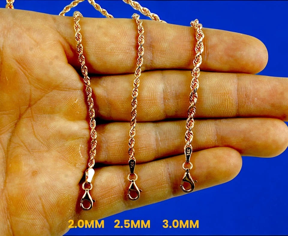 14K Rose Gold SOLID Rope Chain Necklace Bracelet Diamond Cut Men Women Jewelry 1.7g | 1.5mm | 7 Inches | MADE IN ITALY